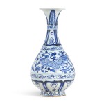 A blue and white 'phoenix' vase, yuhuchunping, Yuan dynasty 元 青花穿花鳳紋玉壺春瓶