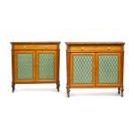 A pair of George III satinwood and tulipwood crossbanded side cabinets, circa 1800, in the manner of Holland & Sons