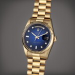Reference 18238 Day-Date | A yellow gold and diamond-set wristwatch with day, date, blue dégradé dial and bracelet, Circa 1994