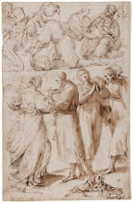 Recto: A sheet of studies of standing, seated and reclining figures and the Madonna and Child seated  Verso: Saint Margaret and other figures 