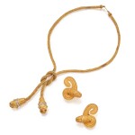 Lalaounis | Pair of Gold Earclips || Gold and Gem-Set Necklace
