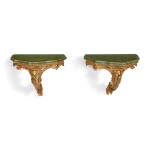 A Pair of Italian Green-Painted and Giltwood Console Brackets