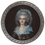 FRANÇOIS DUMONT | PORTRAIT OF A LADY HOLDING A YOUNG SPANIEL, CIRCA 1780