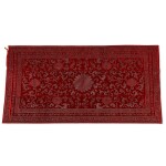 A large red-ground cut velvet and metallic thread 'lotus' kang cover, Qing dynasty, 18th / 19th century | 清十八 / 十九世紀 紅地纏枝蓮紋漳絨炕毯