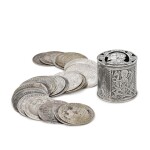 A Charles I silver counter box with 32 counters, circa 1640