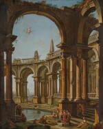 Architectural capriccio with Christ's miraculous healing of a paralytic man at Bethesda