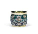 A small Fabergé silver-gilt and cloisonné enamel cup, probably by workmaster Feodor Rückert, Moscow, 1908-1917