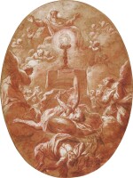 God the Father and the Altar of the Eucharist, with Saint Michael vanquishing Satan below