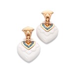 Pair of porcelain and topaz ear clips, 'Chandra'