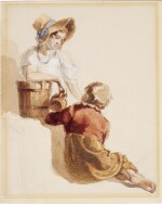 Study of a girl and a boy with a bucket