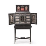 A Flemish repoussé-silver-mounted ebony and ebonised cabinet, probably Antwerp, mid-17th century