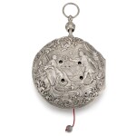 ATTRIBUTED TO JOSEF SPIEGEL | A LARGE SILVER REPOUSSE QUARTER STRIKING AND REPEATING COACH WATCH WITH DATE AND ALARM, CIRCA 1750 NO. 643
