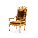 A Régence giltwood fauteuil, circa 1710-1720, after the designs of Daniel Marot (1650-1712)