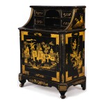 A BLACK AND GOLD PENWORK SIDE CABINET, 19TH CENTURY