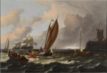 A seascape with smalschips on choppy seas, said to be Tsar Peter the Great’s boeier off Amsterdam