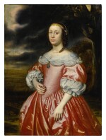 Portrait of a lady in a pink dress, three-quarter length