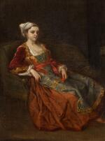 ATTRIBUTED TO ANTOINE DE FAVRAY | Portrait of a lady in Turkish dress seated in an armchair