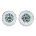 A FINE PAIR OF DOUCAI 'FLORAL' DISHES,  YONGZHENG MARKS AND PERIOD