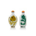 Two overlay white glass snuff bottles 20th Century | 二十世紀 套料鼻烟壺一組兩件