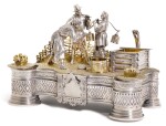 An impressive parcel-gilt silver figural inkwell, Ivan Khlebnikov, Moscow, 1875