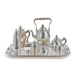 AN EIGHT-PIECE ENGLISH SILVER TEA AND COFFEE SET WITH MATCHING TRAY, BIRMINGHAM, 1920-21