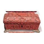 A REGENCY RED WAX SEAL SARCOPHAGUS-FORM JEWEL BOX WITH BRASS HANDLES, EARLY 19TH CENTURY