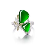 Jadeite, Diamond and Yellow Sapphire Ring | 天然翡翠 配 鑽石 及 黃色剛玉 戒指