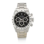 ROLEX  |  COSMOGRAPH DAYTONA, REFERENCE 16520,  A STAINLESS STEEL CHRONOGRAPH WRISTWATCH WITH SUSPENDED LOGO AND BRACELET, CIRCA 1989