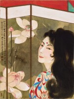 張大千 荷花屏風仕女 | Zhang Daqian (Chang Dai-chien), Lady by the Lotus Screen