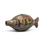 Important and Rare Moravian Glazed Red Earthenware Fish Flask, Attributed to Rudolph Christ, Salem, North Carolina, Circa 1801-1825