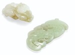 DEUX SUJETS EN JADE CÉLADON PÂLE DYNASTIE QING  | 清 青白玉器兩件 | Two pale celadon archaistic jade carvings, Qing Dynasty