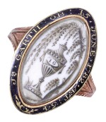 A GOLD, IVORY AND ENAMEL MOURNING RING, ENGLISH, CIRCA 1782