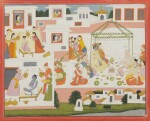 An Illustration to the Ramayana: Rama and Sita Participate in Rituals After Their Return to Ayodhya, India, Kangra, circa 1800-10