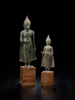Two standing bronze Buddhas Ayutthaya style, probably 19th century | 或為十九世紀 阿瑜陀耶式銅佛立像兩尊