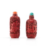 Two Carved Cinnabar Lacquer 'Figures' Snuff Bottles Qing Dynasty, 18th - 19th Century | 清十八至十九世紀 剔紅人物圖鼻煙壺兩件