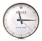 HANDOVER MANUFACTURE INC FOR ROLEX | REFERENCE G-062, A LARGE BLACKENED METAL WALL CLOCK, MADE FOR PAN-AM AMERICAN AIRWAYS, CIRCA 1965