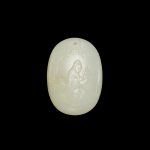 An inscribed white jade 'guanyin' pebble, Qing dynasty, 18th - 19th century |  清十八至十九世紀 白玉觀音牌