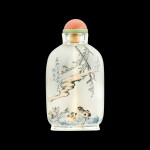An inside-painted glass 'chickens' snuff bottle  By Ziyizi, signed Zhou Leyuan, dated xinmao year, corresponding to 1891 | 辛卯（1891年） 自怡子作玻璃內畫錦雞紋鼻煙壺 《周樂元》款