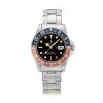 Rolex | GMT-Master, Reference 1675, A stainless steel dual time zone wristwatch with gilt dial, pointed crown guards, date and bracelet, Circa 1965 | 勞力士 | GMT-Master 型號1675    精鋼兩地時間鏈帶腕錶，備漆製錶盤、尖形錶冠護橋及日期顯示，約1965年製