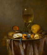 Still life with a roemer, timepiece, oyster and fruit