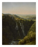 AUGUSTE JEAN-BAPTISTE VINCHON | THE FALLS AT TIVOLI WITH THE STABLES OF MAECENAS