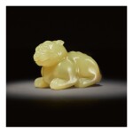  A RARE YELLOW JADE CARVING OF A MYTHICAL BEAST,  SONG - MING DYNASTY