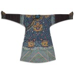 A Chinese Blue-Ground Silk Embroidered 'Dragon' Robe (Jifu), Late Qing Dynasty