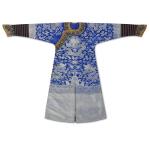 A blue-ground silk brocade 'dragon' robe (Jifu), Qing dynasty, 19th century | 清十九世紀 藍地織錦雲龍紋吉服