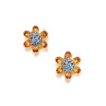Pair of Citrine and Sapphire 'Hawaii' Earclips, France