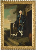 EDWARD ALCOCK | PORTRAIT OF WALTER KING (D. 1792) OF NAISH HOUSE, SOMERSET; PORTRAIT OF HIS WIFE MRS KING, WITH A WHIPPET (D. 1787)