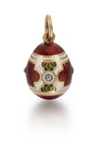 A Fabergé jewelled gold and guilloché and champlevé enamel egg pendant, workmaster Michael Perchin, St Petersburg, 1899-1903