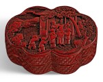 A CARVED CINNABAR LACQUER LOBED BOX AND COVER QING DYNASTY, QIANLONG PERIOD | 清乾隆 剔紅嬰戲圖蓋盒
