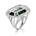 White gold, diamond and tourmaline ring, 'Cage'  