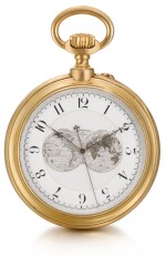 SWISS  [ 瑞士製]  | A GOLD DOUBLE DIALLED CALENDAR WATCH WITH CENTRE SECONDS  CIRCA 1890, NO. 7789  [ 黃金雙錶盤大三針日曆懷錶，年份約1890，編號7789]